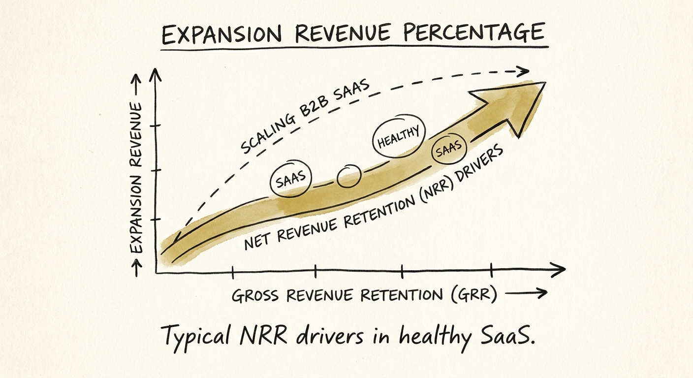 A chart showing the mathematical relationship between Gross Revenue Retention and Expansion Revenue inside scaling B2B SaaS companies.