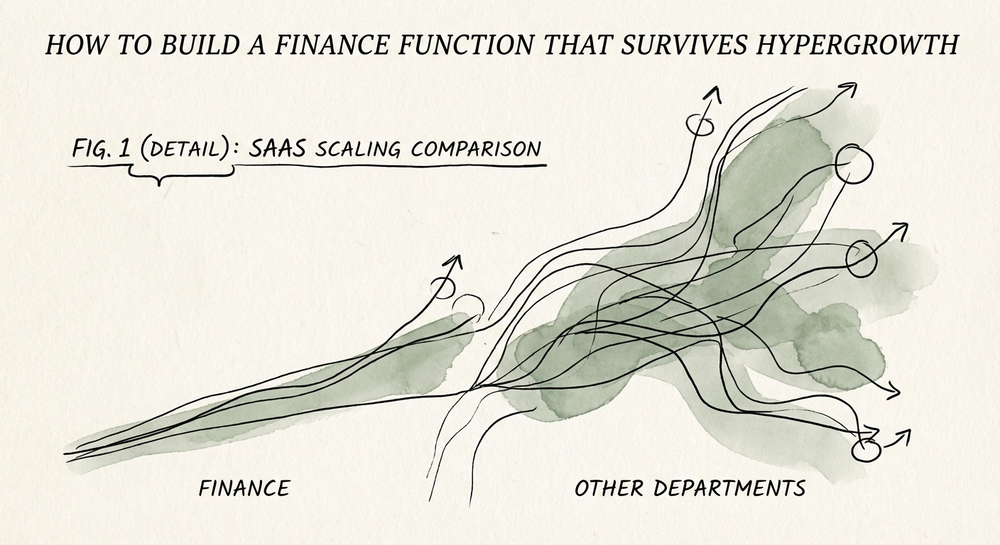 Comparison chart showing finance team growth rates versus other
departments in scaling SaaS companies.