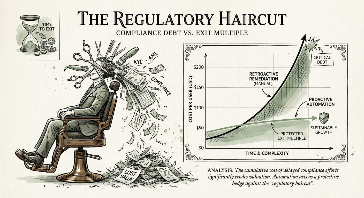 Chart depicting the cost of retroactive KYC remediation per user vs. proactive compliance automation