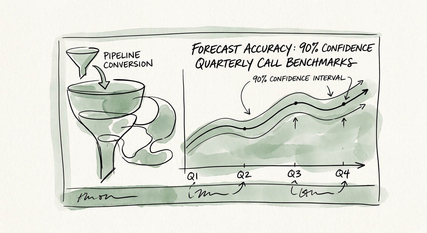 A dashboard displaying pipeline conversion rates and a 90 percent confidence interval line chart.