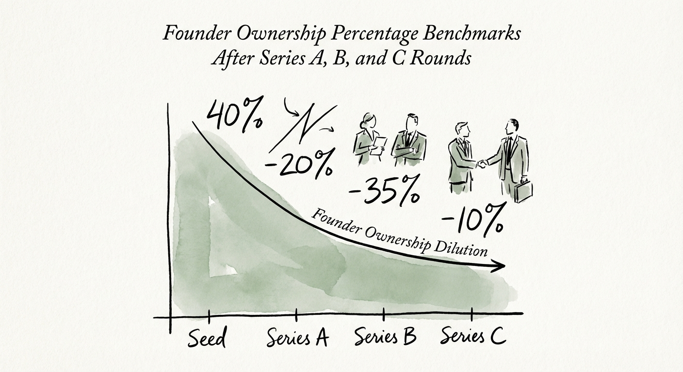 Graph showing founder ownership dilution curve from Seed to Series C
