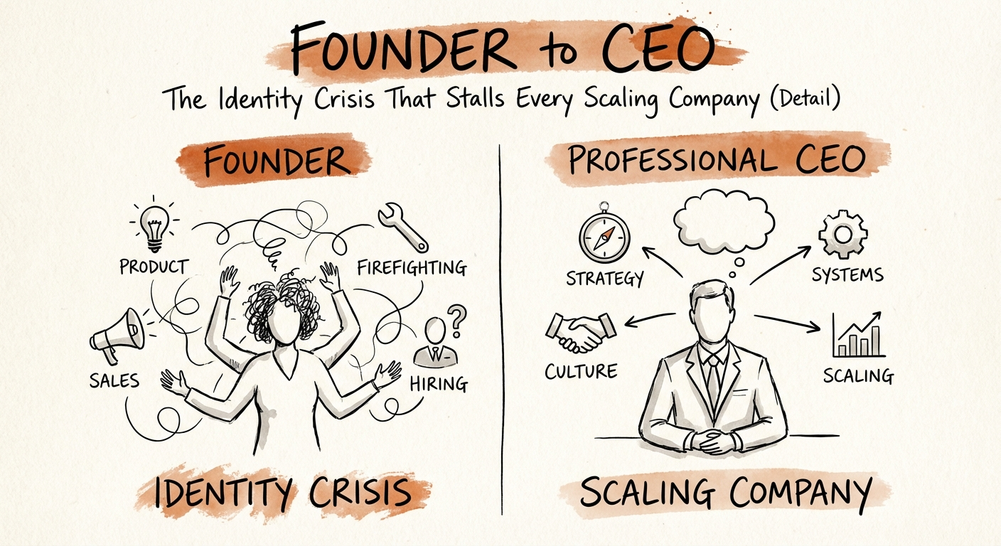 Comparison chart showing Founder time allocation vs Professional
CEO time allocation.