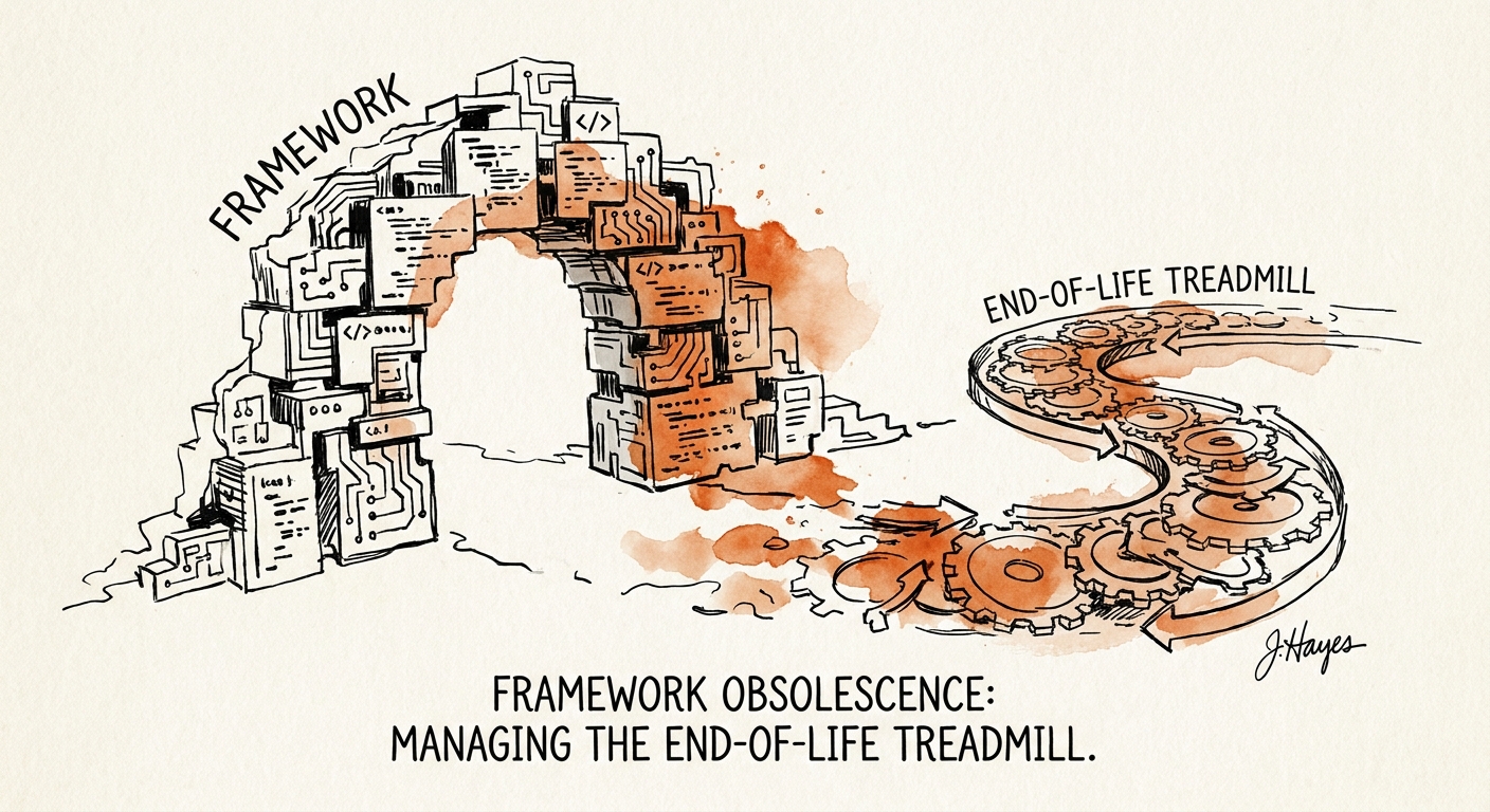Framework obsolescence roadmap showing supported, at-risk, and end-of-life technology dependencies.