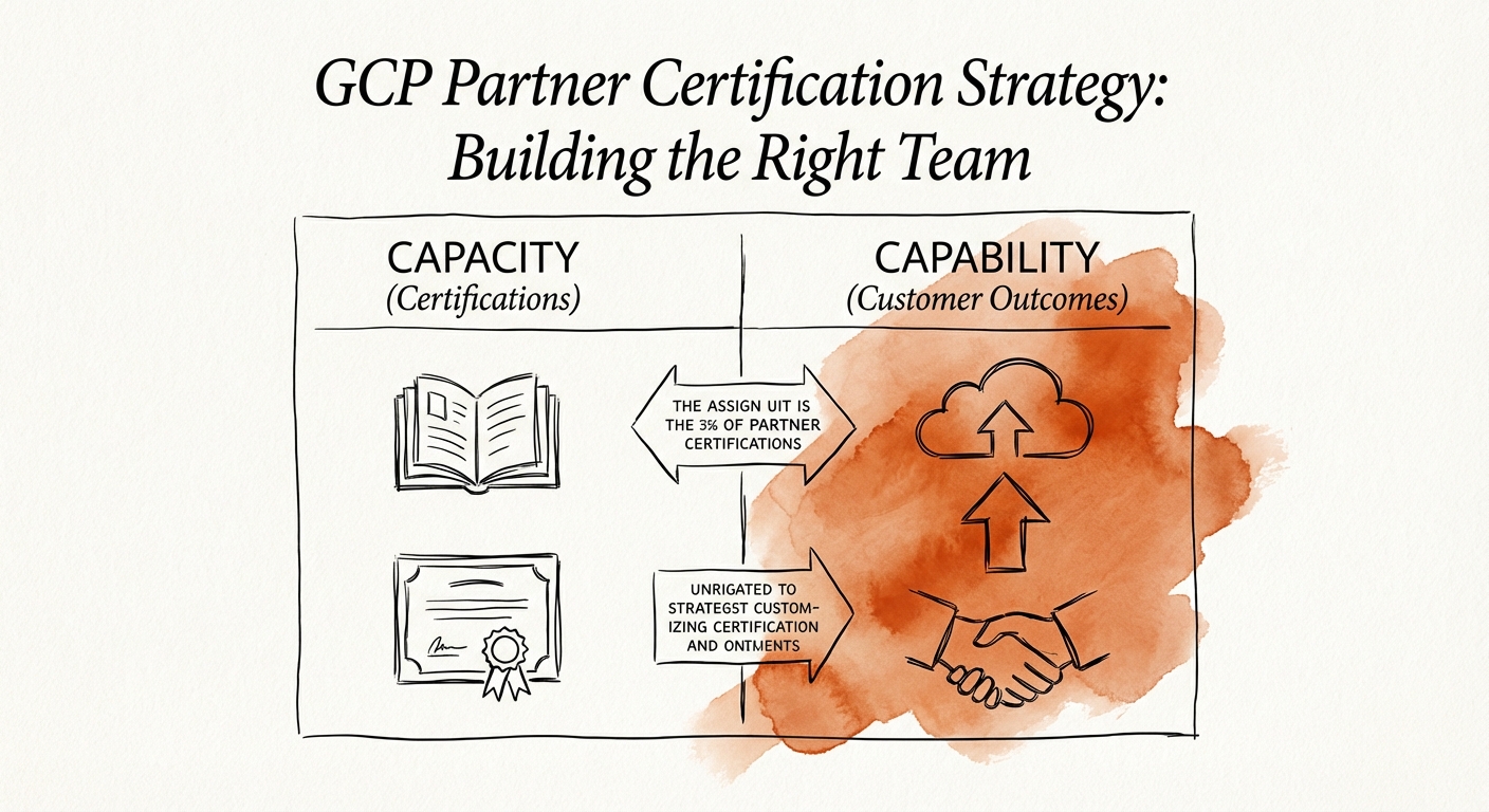 A comparison chart showing the 2026 Google Cloud Partner Network scoring model: Capacity (Certifications) vs. Capability (Customer Outcomes).