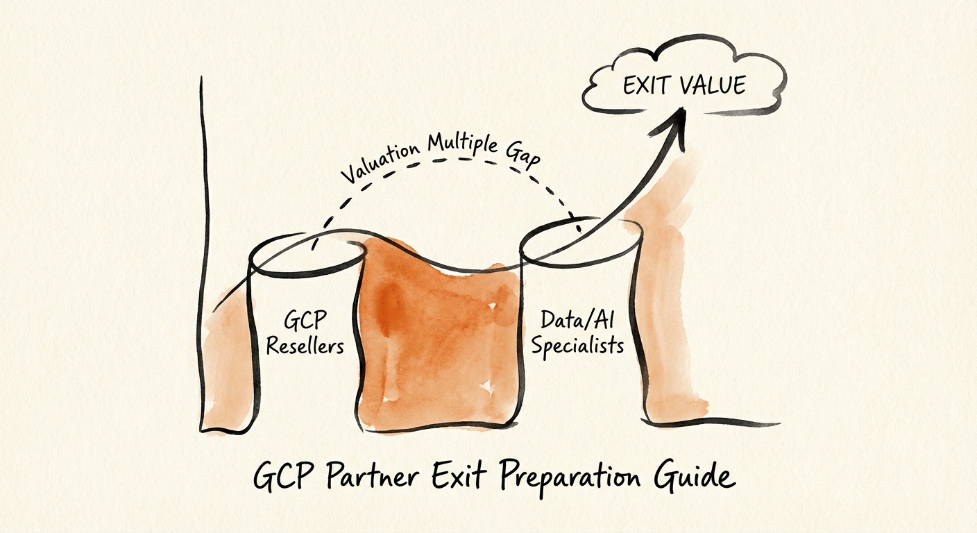 Chart showing valuation multiple gap between GCP resellers and Data/AI specialists
