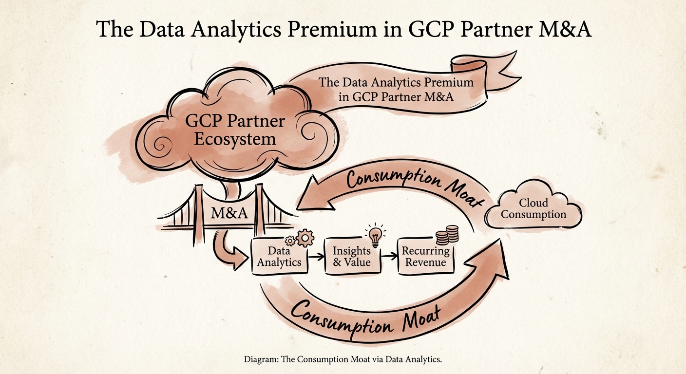 Diagram illustrating the 'Consumption Moat' where Data Analytics drives recurring cloud consumption revenue