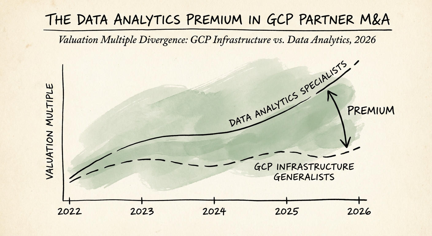 Graph showing valuation multiple divergence between GCP Infrastructure Generalists and Data Analytics Specialists in 2026