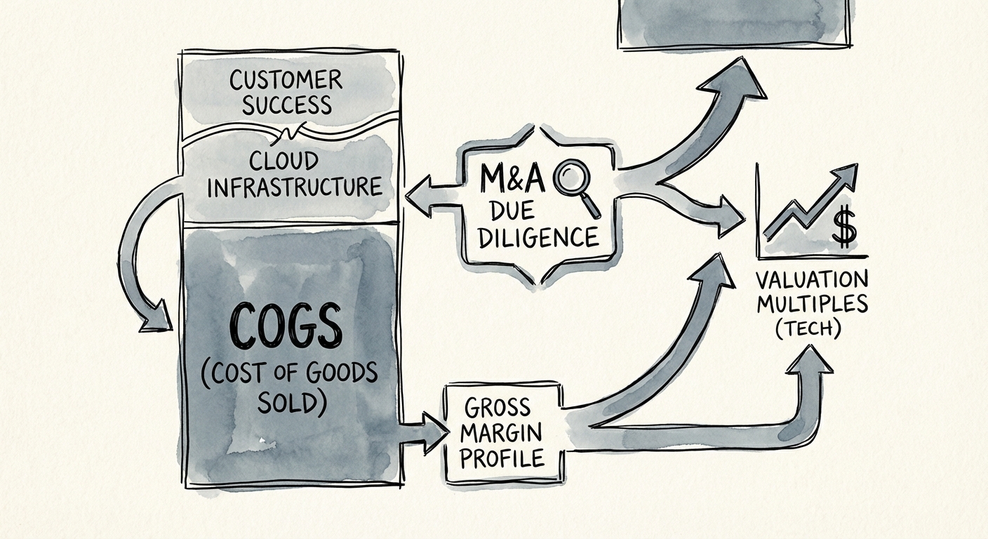 Diagram illustrating the reclassification of Customer Success and Cloud Infrastructure costs into COGS during Due Diligence.