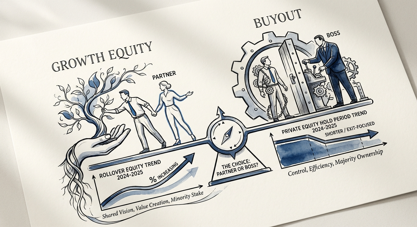 Comparison chart of Private Equity hold periods and rollover equity trends 2024-2025