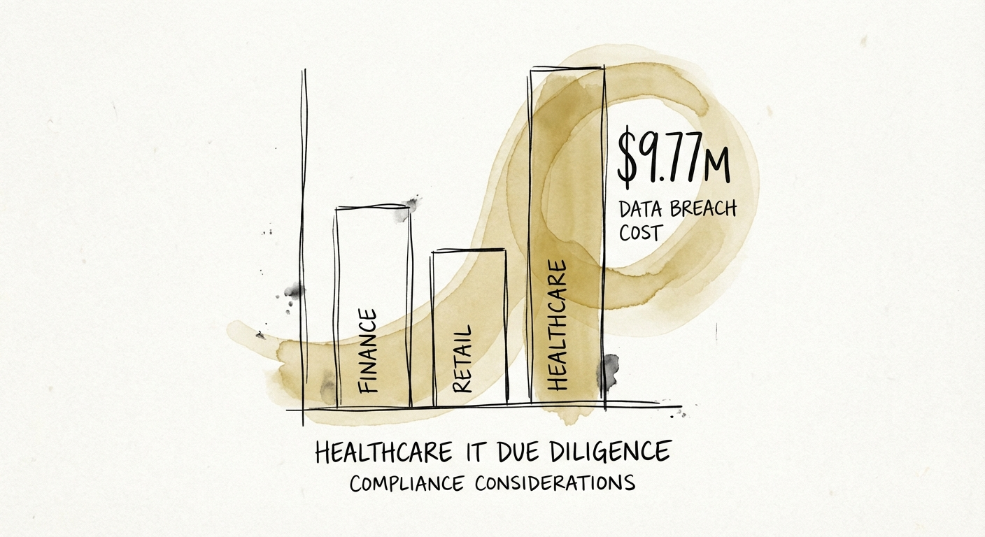 Graph showing the cost of data breaches by industry, highlighting healthcare as the highest bar at $9.77M