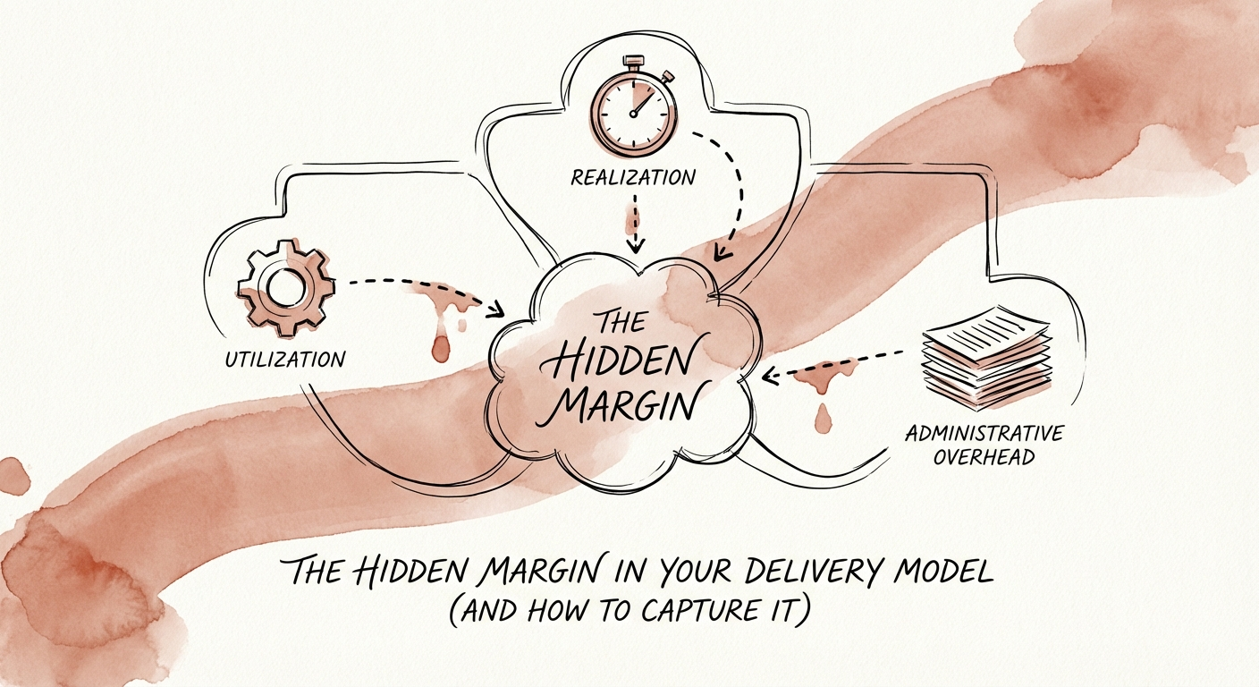 Visual breakdown of the 'Hidden Margin' showing leakage points
in utilization, realization, and administrative overhead.