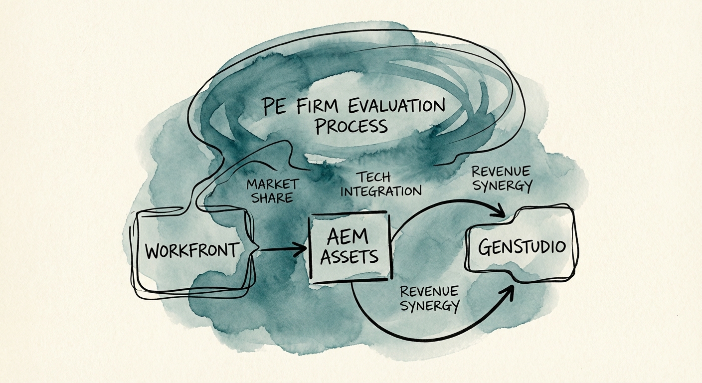 Diagram of the Adobe Content Supply Chain illustrating the link between Workfront, AEM Assets, and GenStudio.