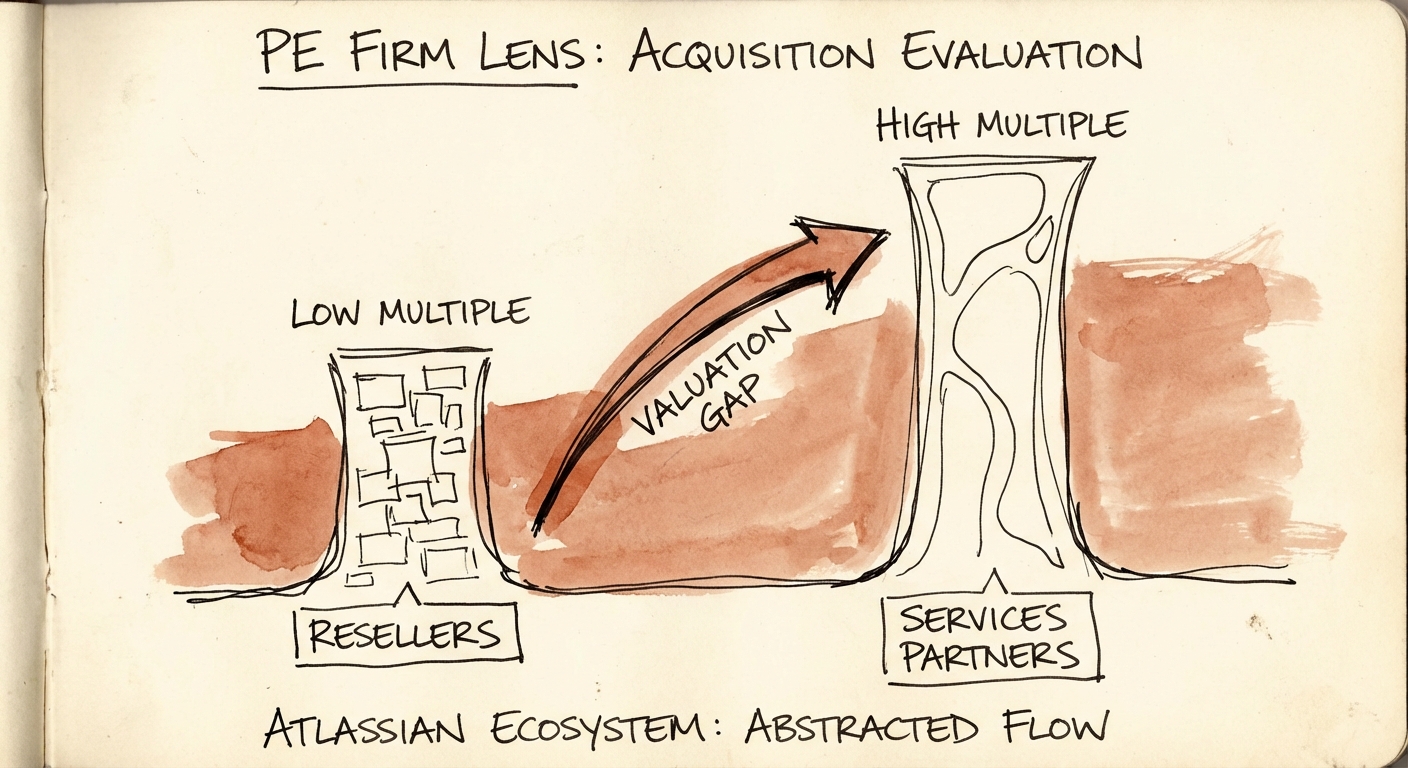 Chart showing valuation multiple gap between Atlassian resellers and specialized services partners