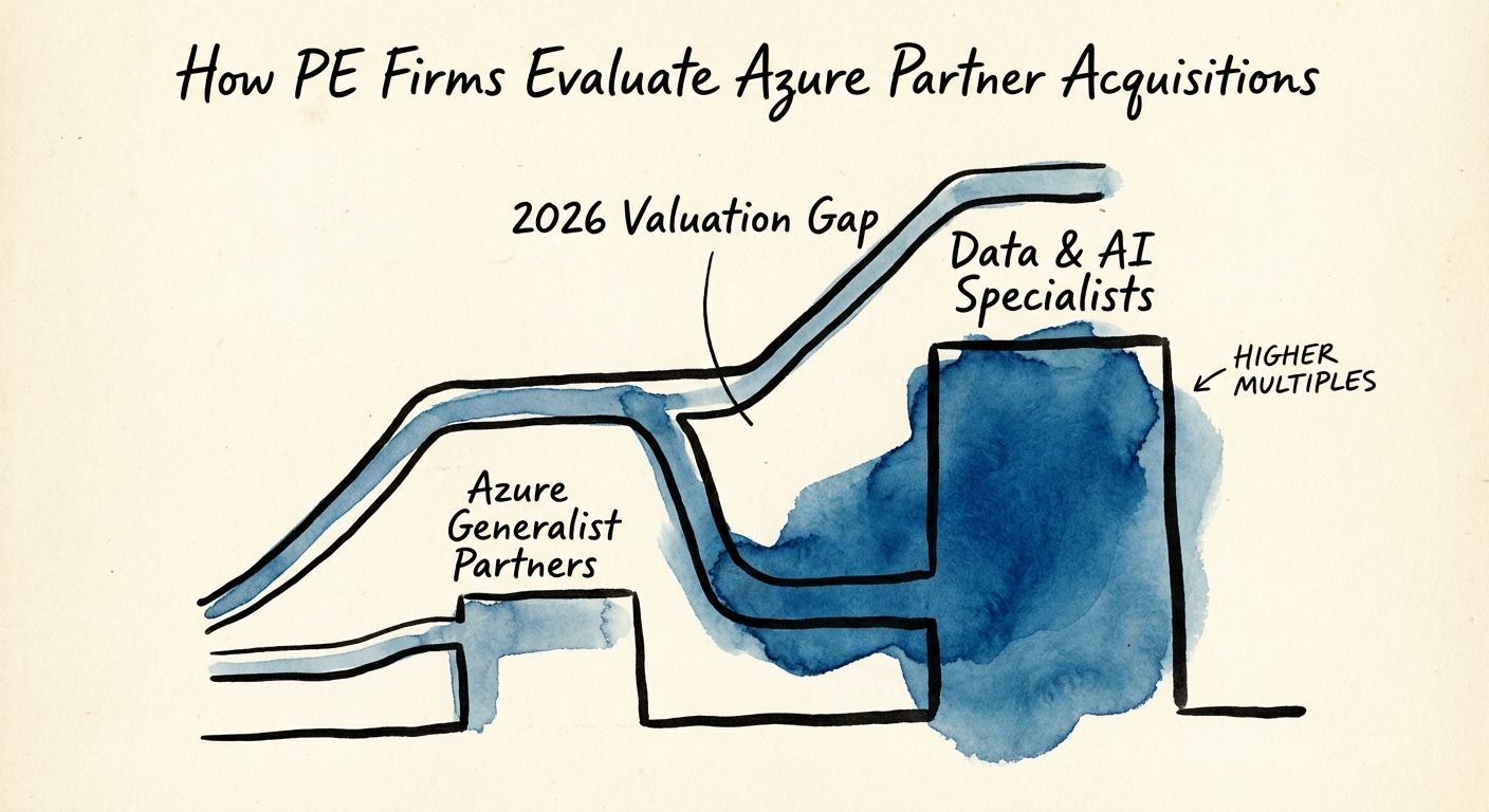 Chart showing the valuation gap between Azure Generalist Partners and Data & AI Specialists in 2026.