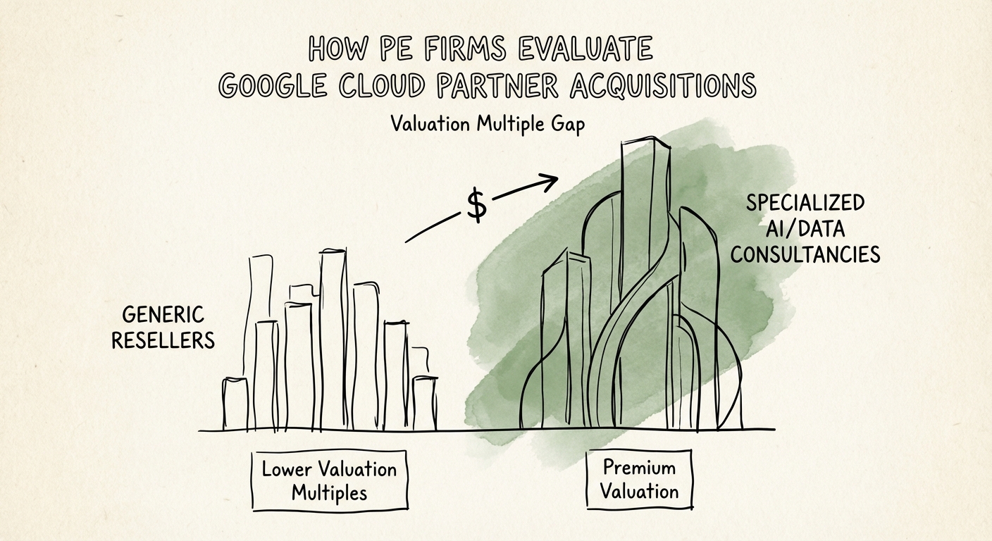 Chart showing the valuation multiple gap between generic cloud resellers and specialized AI/Data consultancies