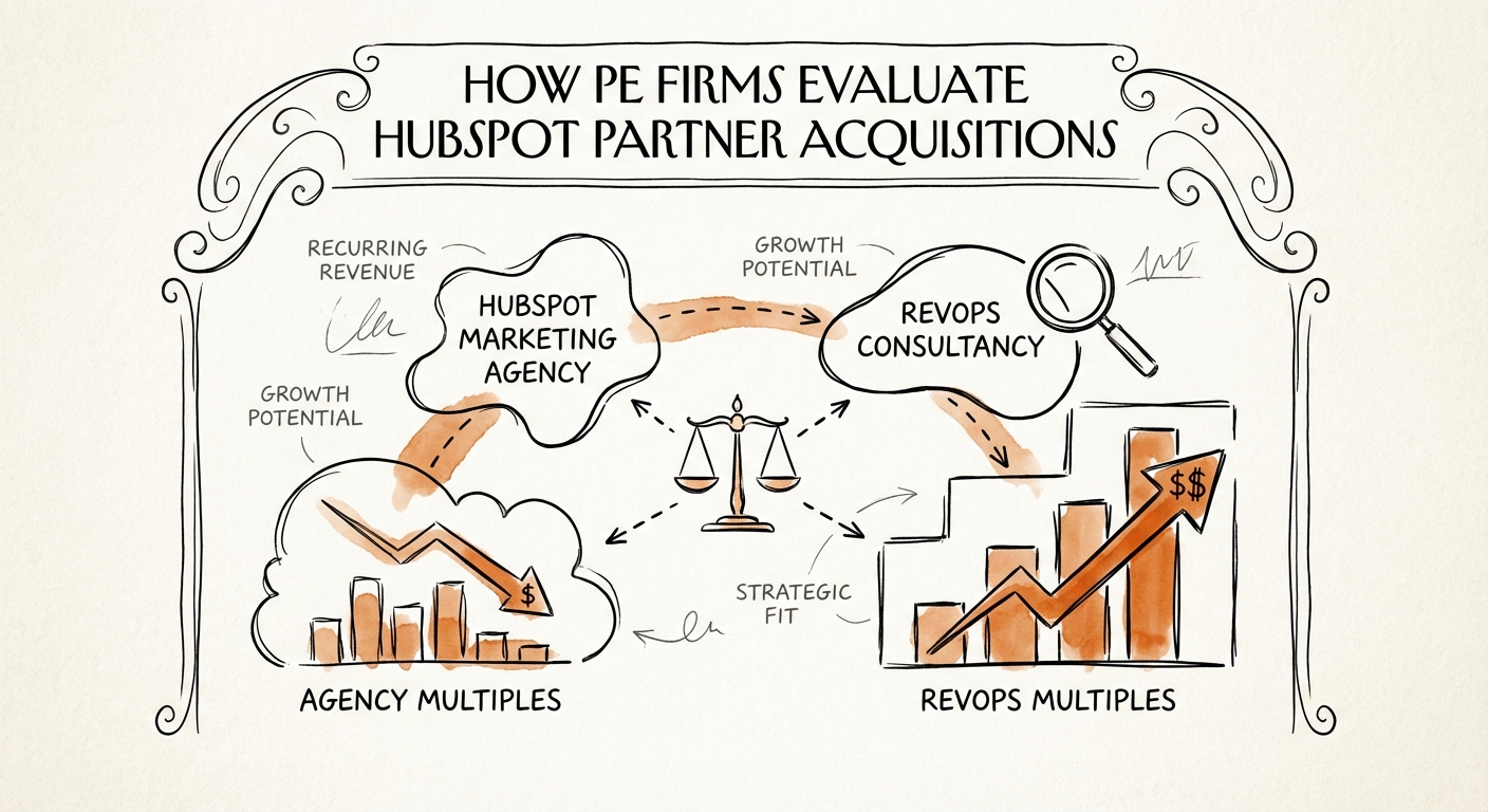 Chart comparing HubSpot Marketing Agency multiples vs RevOps Consultancy multiples