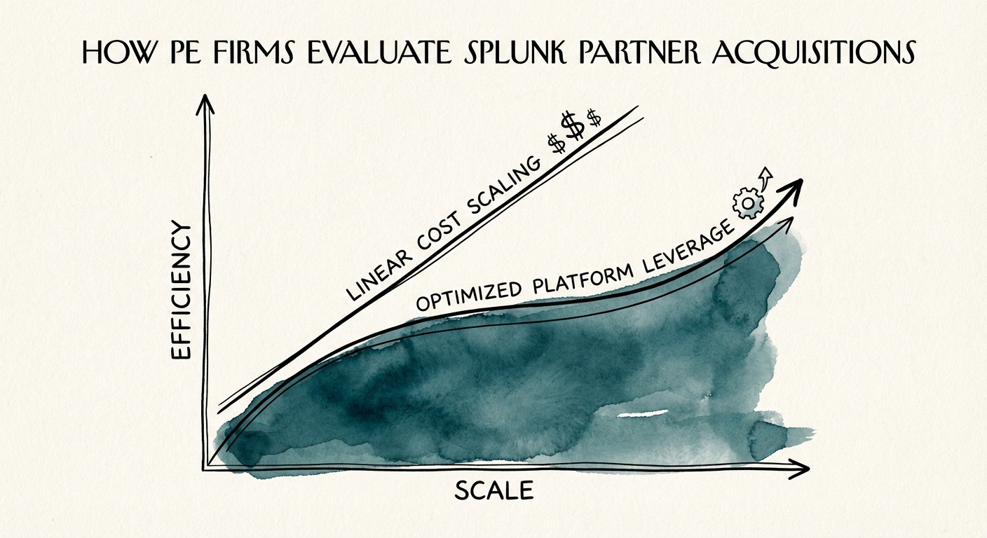 Graph illustrating the 'Compute Efficiency Ratio' for Splunk MSSPs, contrasting linear cost scaling vs. optimized platform leverage.