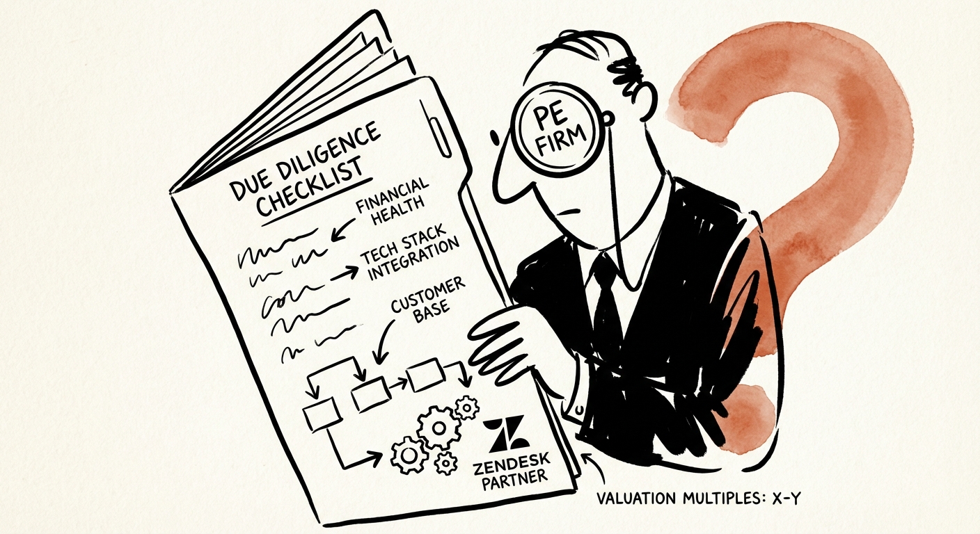 Private Equity Due Diligence Checklist for Zendesk Partner Acquisitions showing valuation multiples
