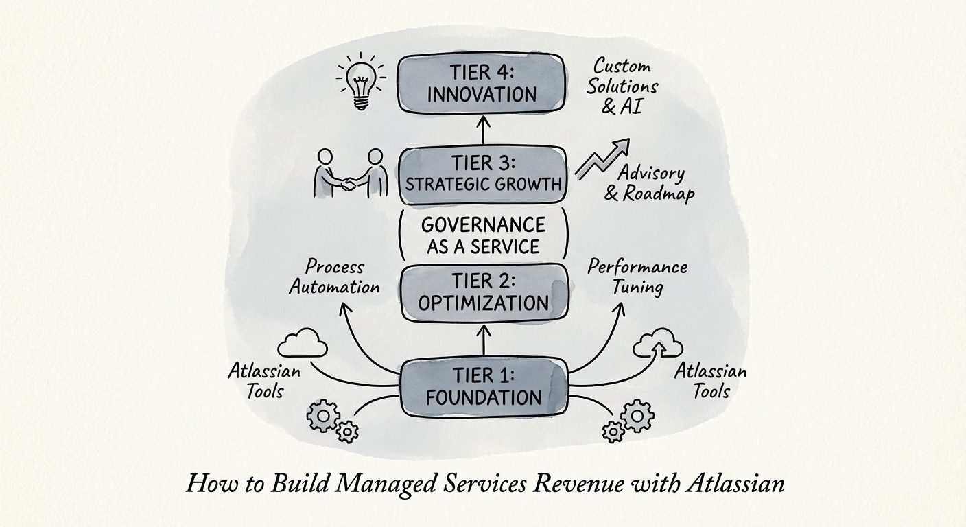 Diagram of a tiered 'Governance as a Service' model for Atlassian MSPs