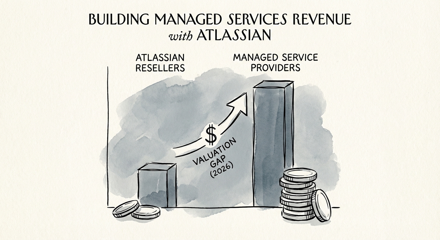 Chart showing the valuation gap between Atlassian Resellers and Managed Service Providers in 2026