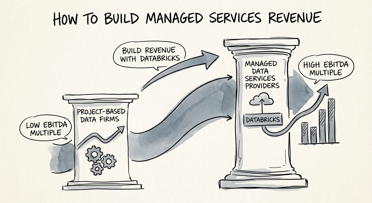 Chart comparing EBITDA valuation multiples for Project-based Data Firms vs. Managed Data Services Providers.