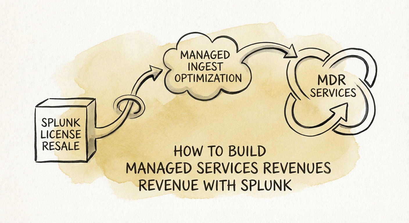 Diagram showing the shift from Splunk license resale to Managed Ingest Optimization and MDR services