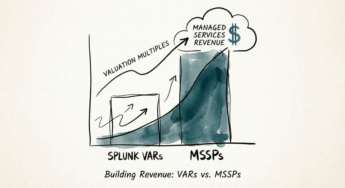 Graph comparing valuation multiples of Splunk VARs versus Managed Security Service Providers (MSSPs)