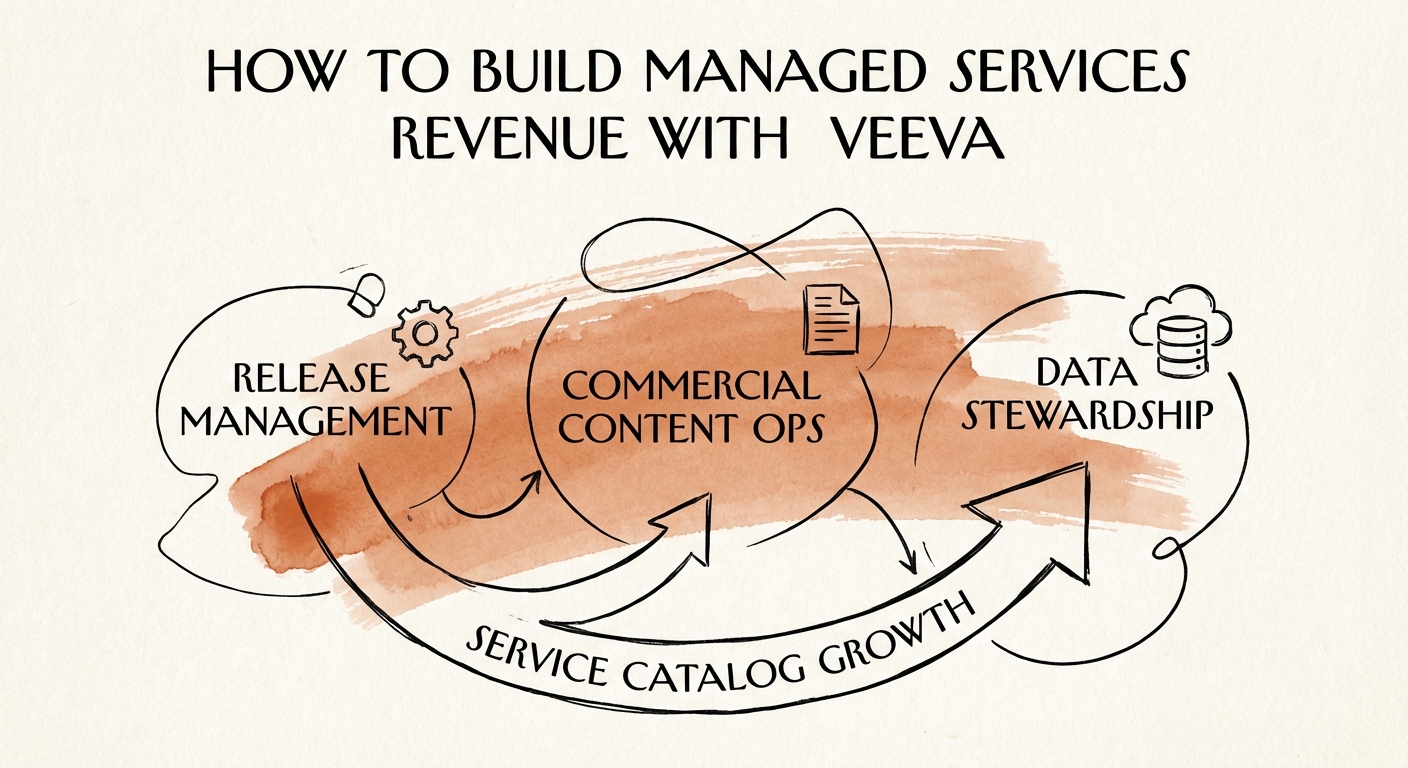 Diagram of the Veeva MSP Service Catalog: Release Management, Commercial Content Ops, and Data Stewardship.