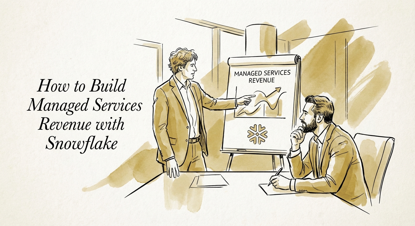 Justin Leader explaining Snowflake managed services revenue architecture to a founder