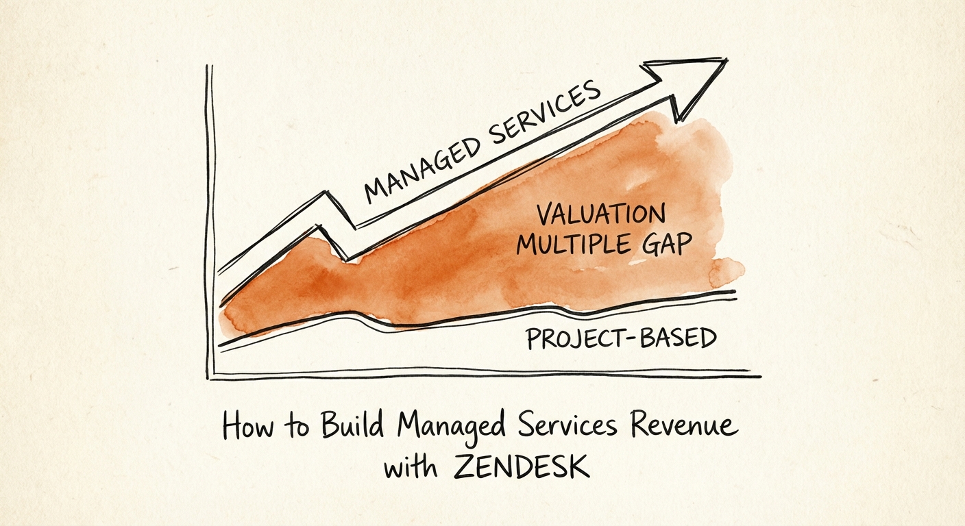 Graph showing the valuation multiple gap between project-based Zendesk partners and managed services partners