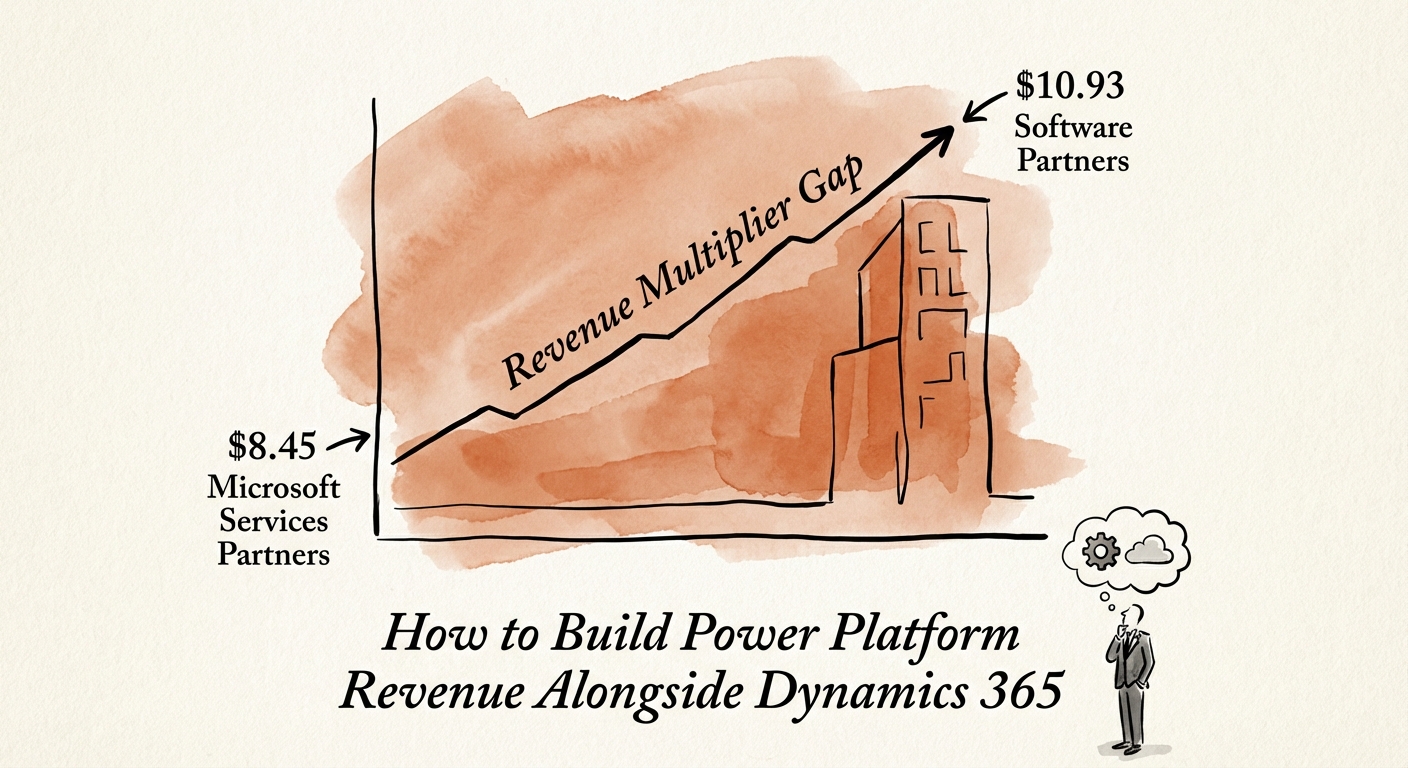 Graph showing the revenue multiplier gap between Microsoft services partners ($8.45) and software partners ($10.93)