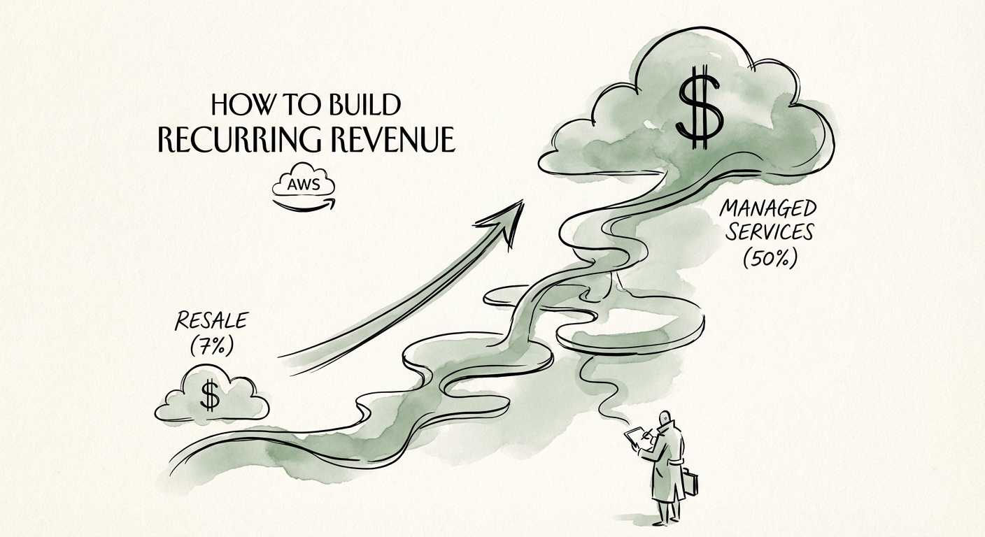 Chart showing the gross margin progression from Resale (7%) to Managed Services (50%)