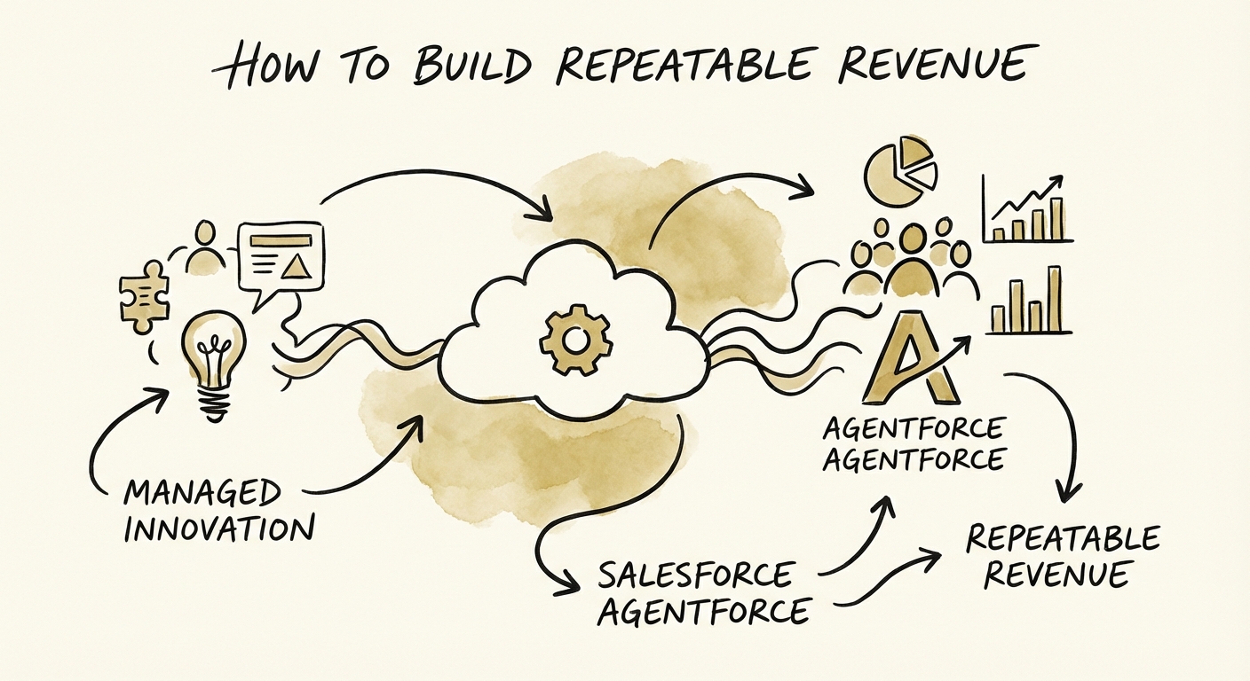 Diagram of Managed Innovation service model optimizing Salesforce Agentforce performance