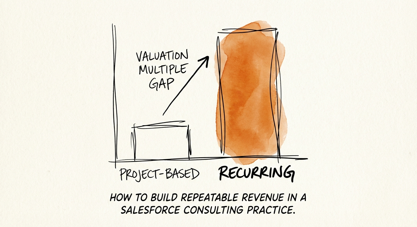 Chart showing valuation multiple gap between project-based and recurring revenue Salesforce consultancies
