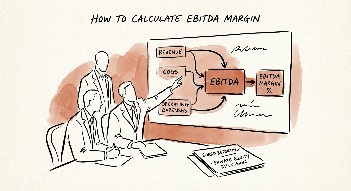 Financial dashboard showing EBITDA bridge chart from Net Income to Adjusted EBITDA
