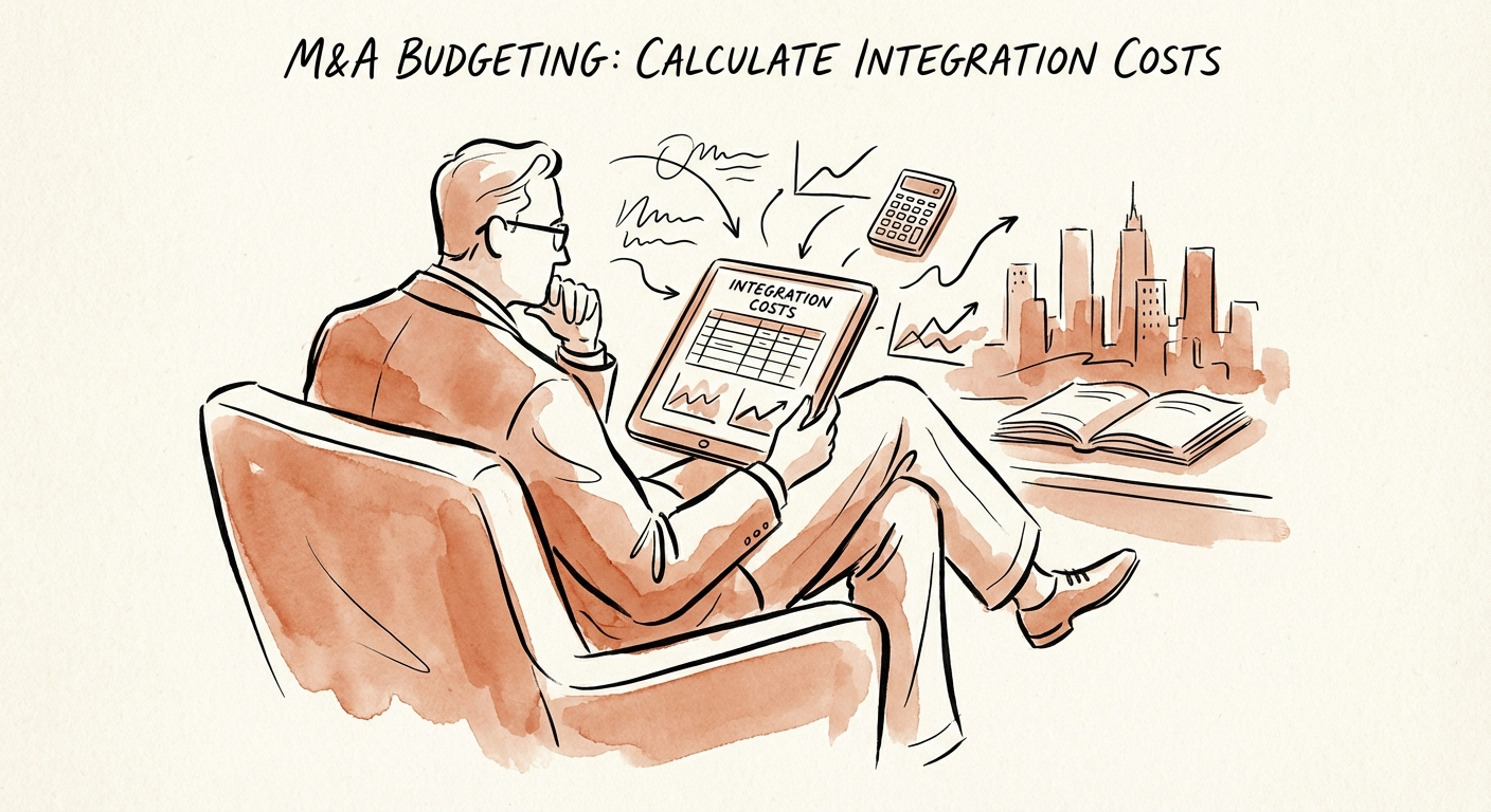 Chart showing the disparity between estimated integration costs (3% of deal value) vs. actual costs in tech M&A (10% of target revenue)
