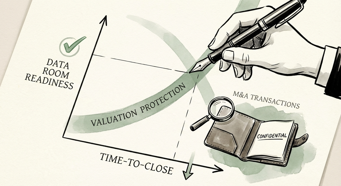 Chart showing the correlation between data room readiness and time-to-close for M&A transactions.