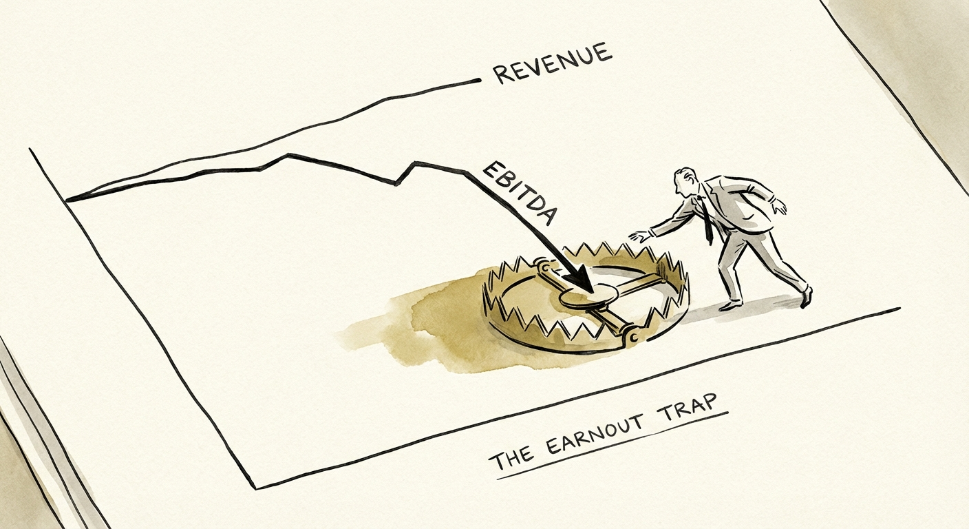 Chart comparing Revenue vs EBITDA earnout usage in 2024 private equity deals