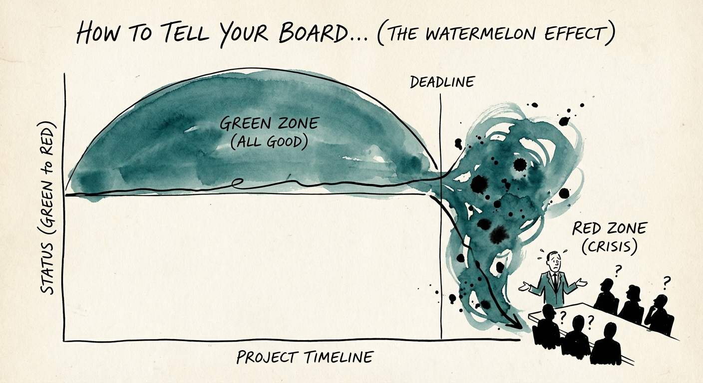 Graph showing the 'Watermelon Effect' where project status
remains green until the deadline, then drops to red.