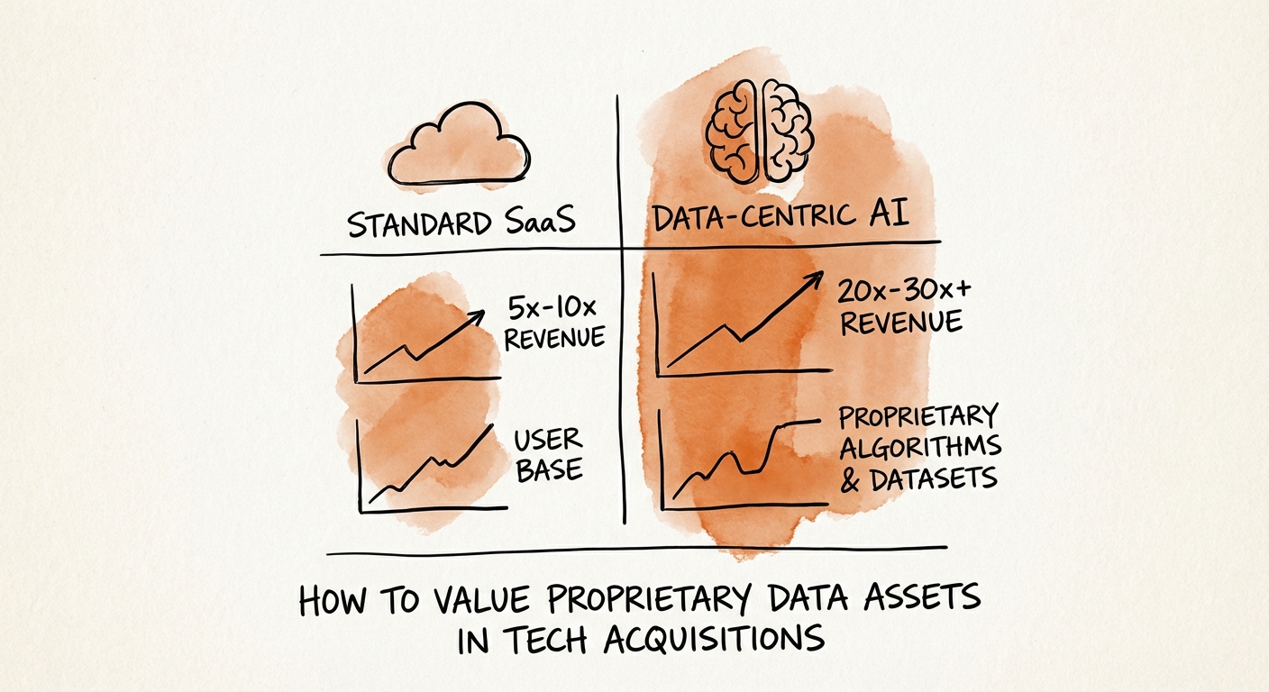 A comparison chart showing valuation multiples of standard SaaS companies versus data-centric AI companies.