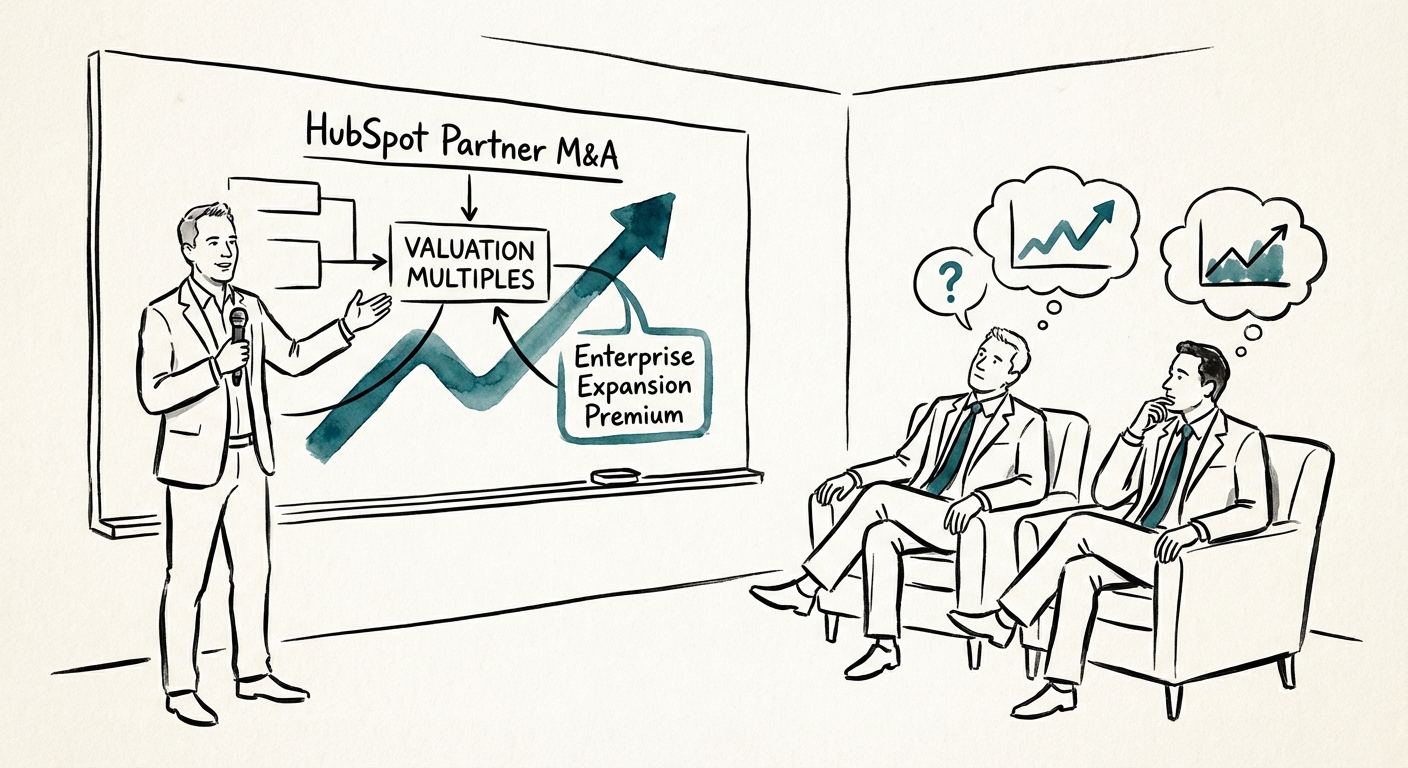 Justin Leader discussing HubSpot partner valuation multiples with private equity investors.