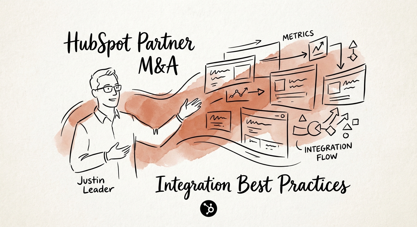 Justin Leader analyzing HubSpot partner integration metrics on a digital dashboard