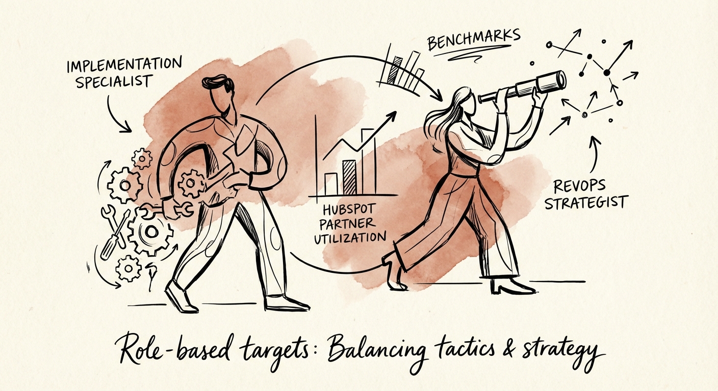Role-based utilization targets for HubSpot agencies: Implementation Specialist vs RevOps Strategist.