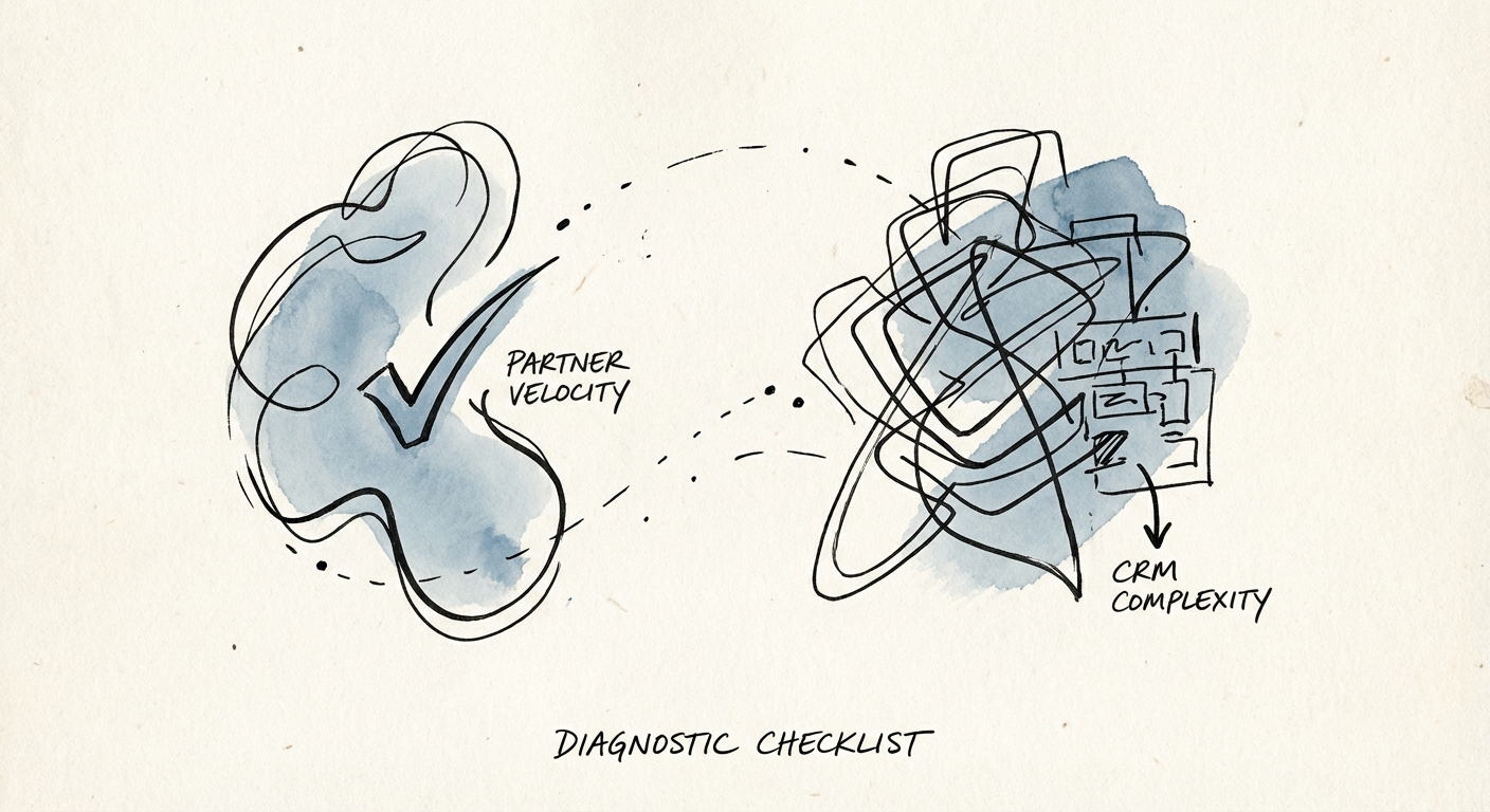 Diagnostic checklist for CRM complexity vs velocity