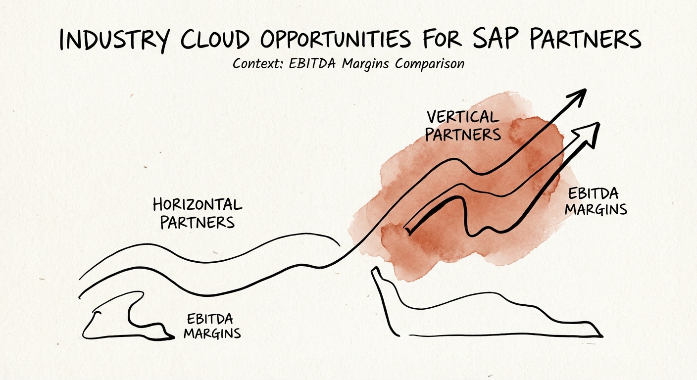 Graph comparing EBITDA margins of horizontal vs vertical software partners