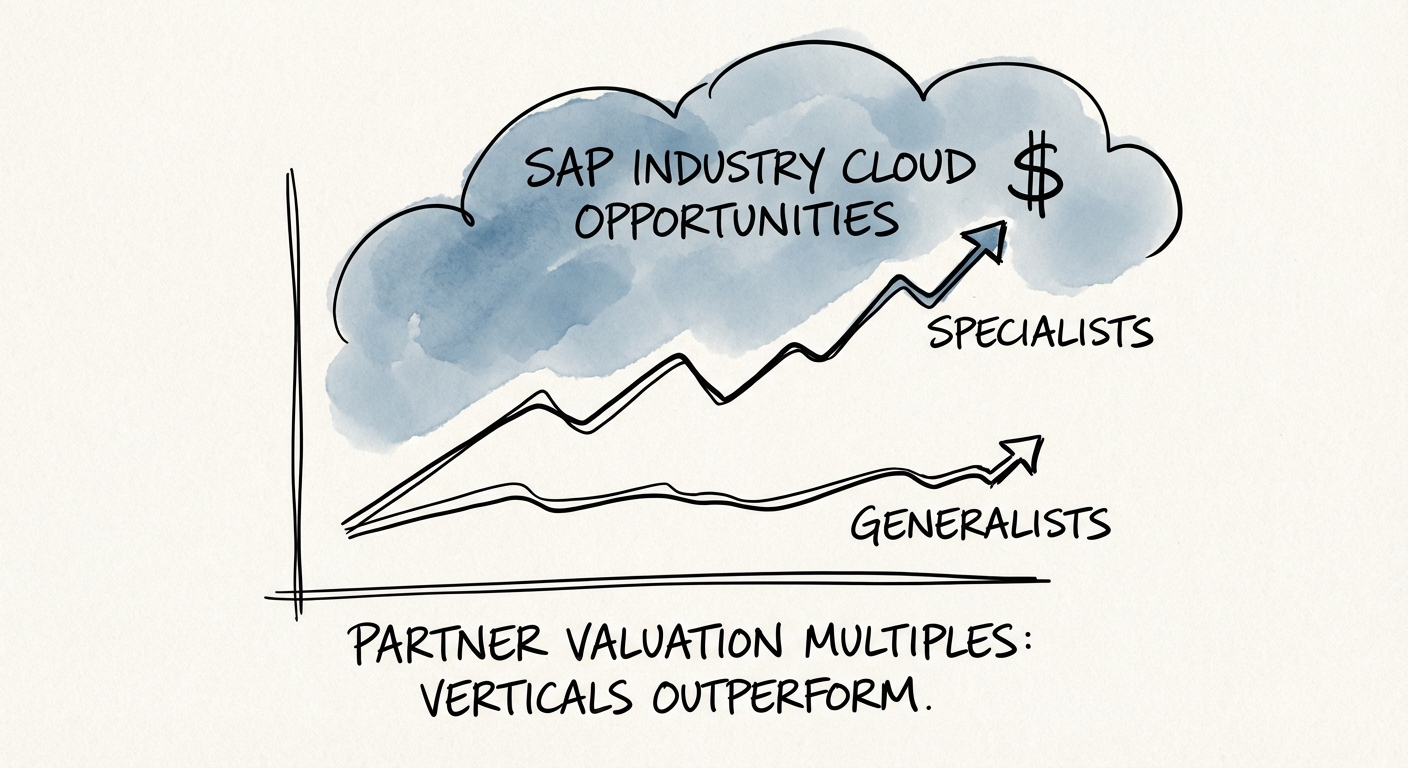 SAP Industry Cloud Partner Valuation Multiples chart showing vertical specialists outperforming generalists