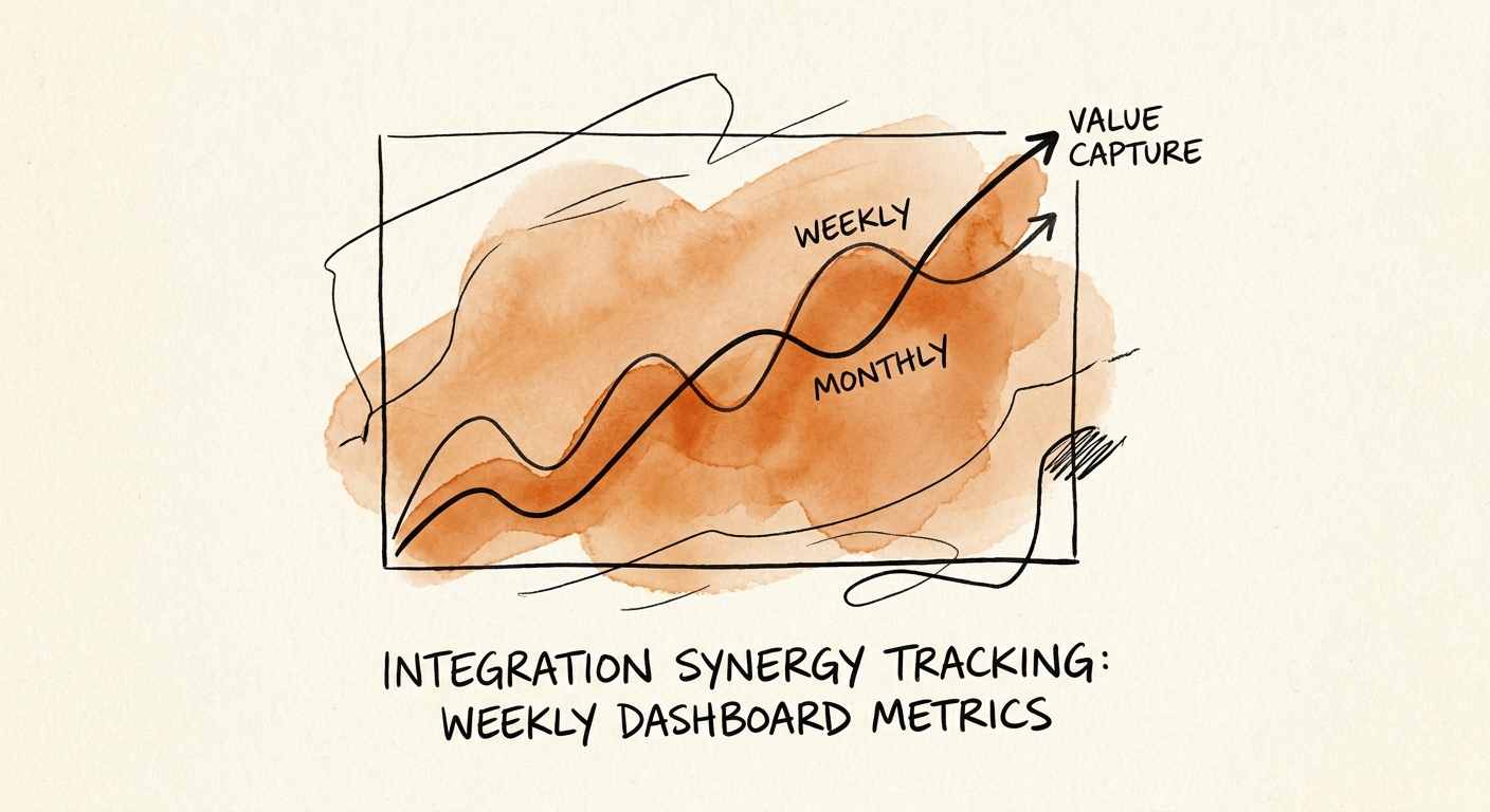 Comparison graph showing value capture of weekly vs monthly integration synergy tracking.