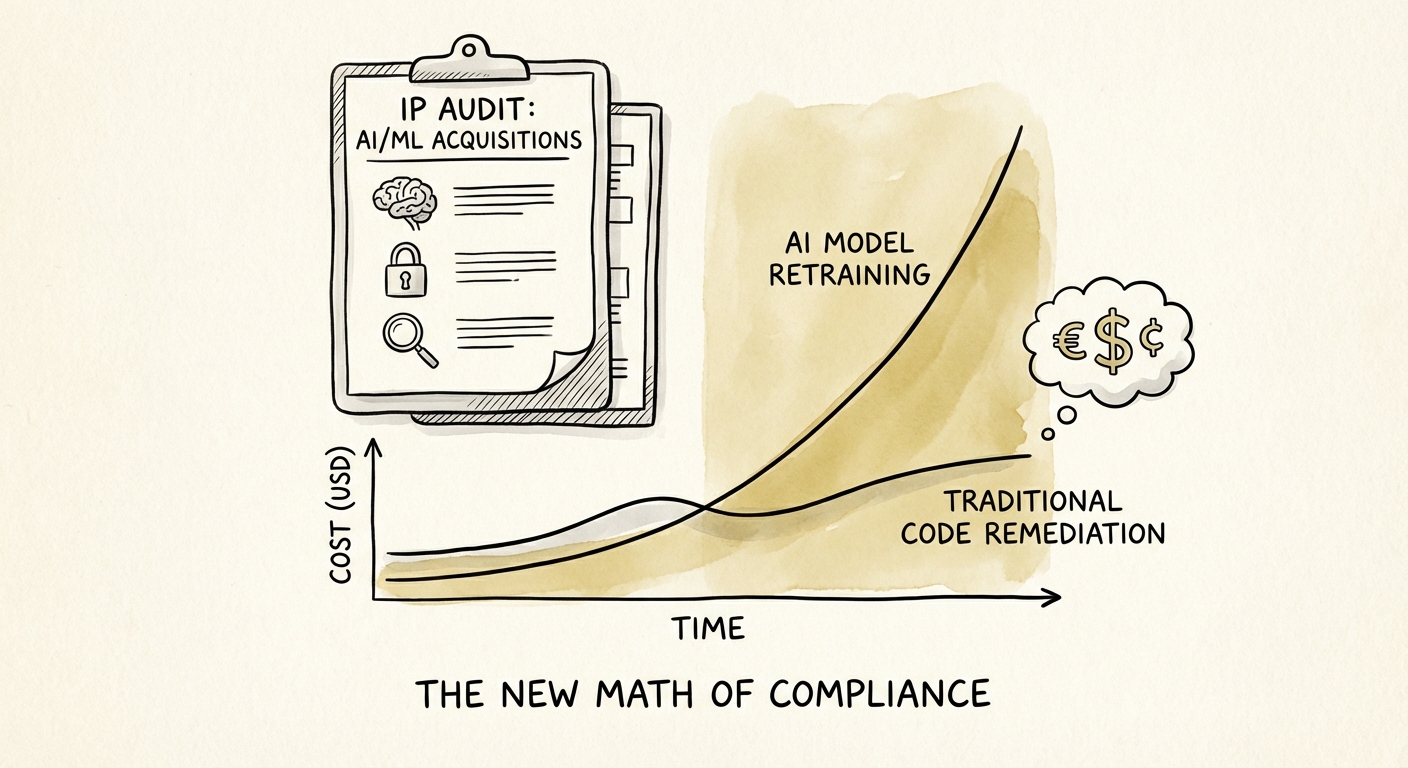 Chart showing the rising cost of AI model retraining vs traditional code remediation.