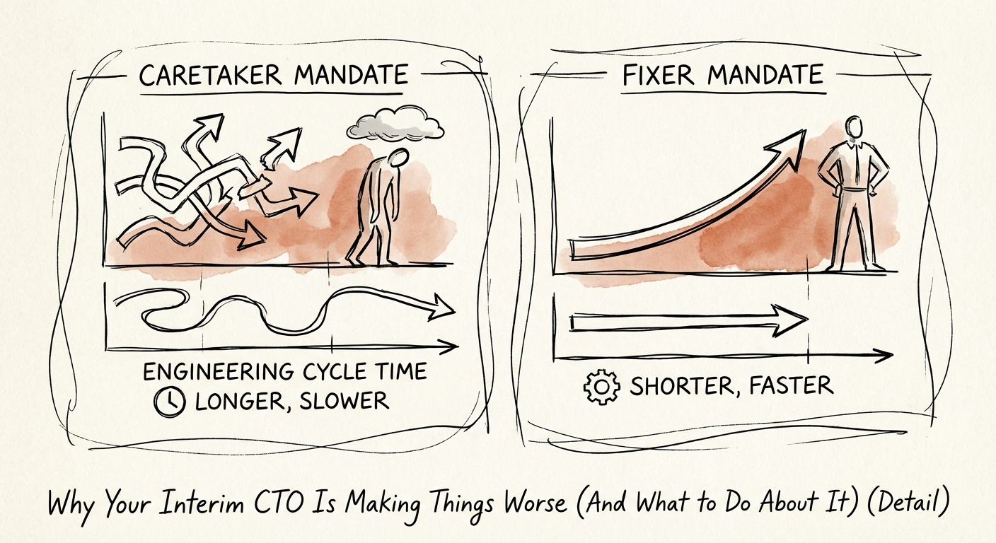 Comparison chart of engineering cycle time under caretaker
vs fixer interim mandates