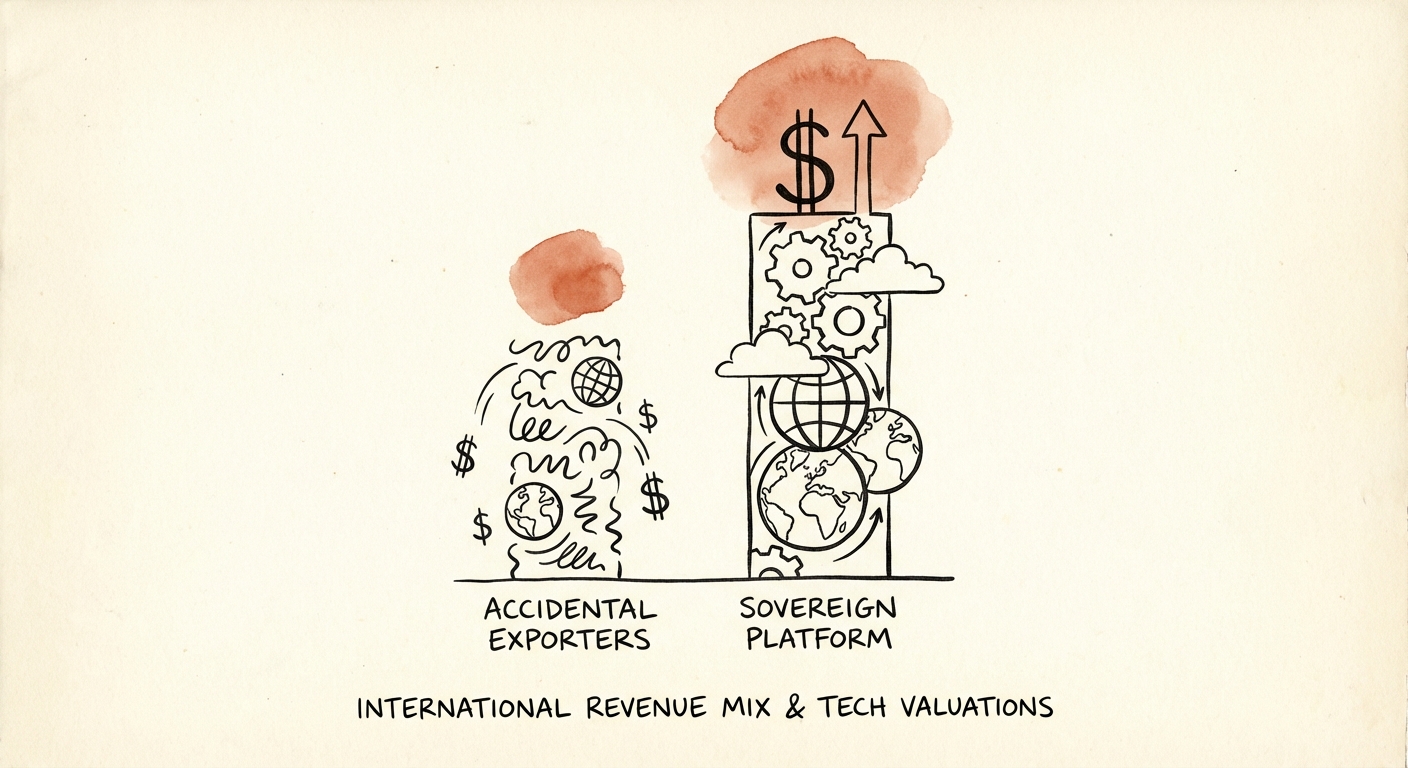 A chart comparing valuation multiples of 'Accidental Exporters' versus 'Sovereign Platform' tech companies.